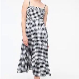 J. Crew Navy Blue and White Gingham Maxi Dress